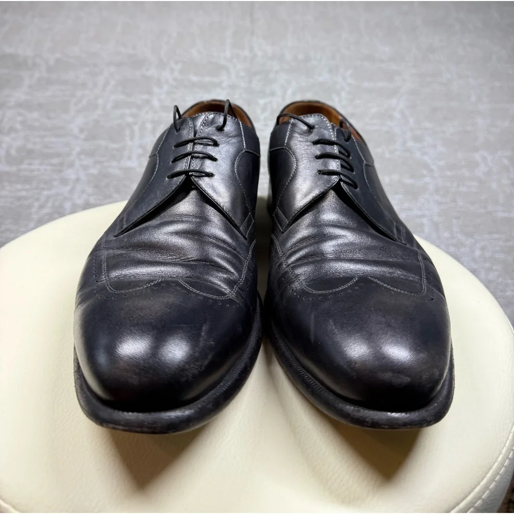 A Testoni Black Leather Wintip Lace Up Dress Shoe Mens Size 10.5